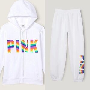 VS PINK Optic White *sizes Pride Sans Logo Zip-Up Sweatshirt & Campus Sweatpants